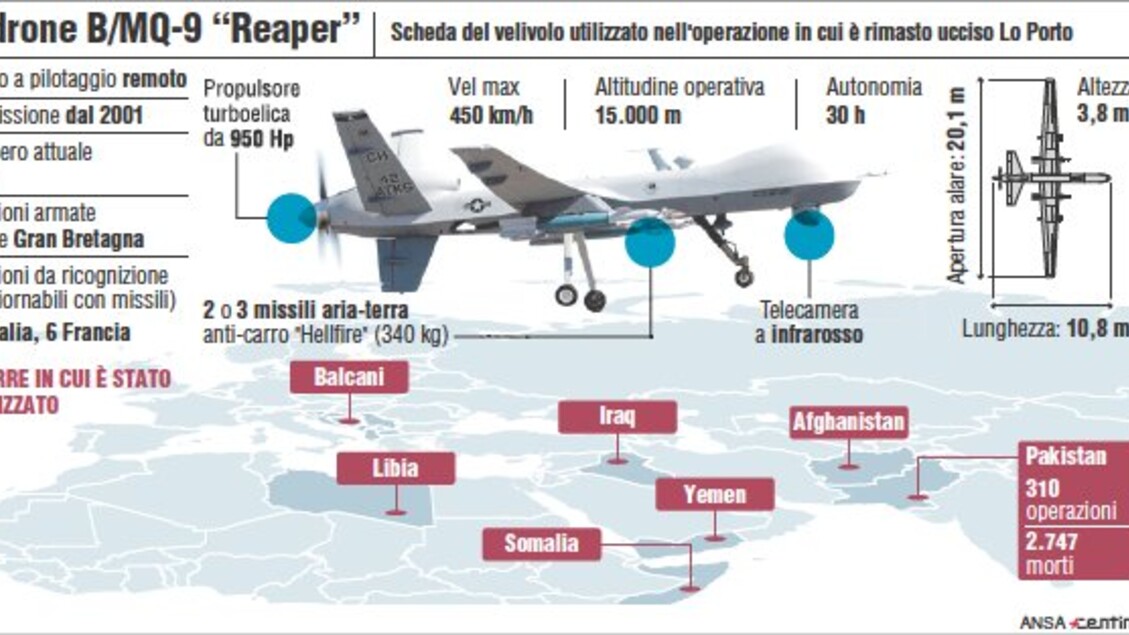 Il drone utilizzato nell'operazione in cui è rimasto ucciso Giovanni Lo Porto