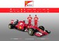 I due piloti della Ferrari, il finlandese Kimi Raikkonen (sinistra) e il tedesco Sebastian Vettel (destra) accanto alla nuova Ferrari SF15-T svelata online sul sito della scuderia © Ansa