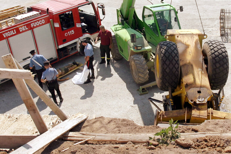 Una immagine di archivio del 3 settembre 2004 a Roma mostra la scena dove è avvenuto un incidente sul lavoro, provocando la morte di un operaio in un cantiere edile - RIPRODUZIONE RISERVATA