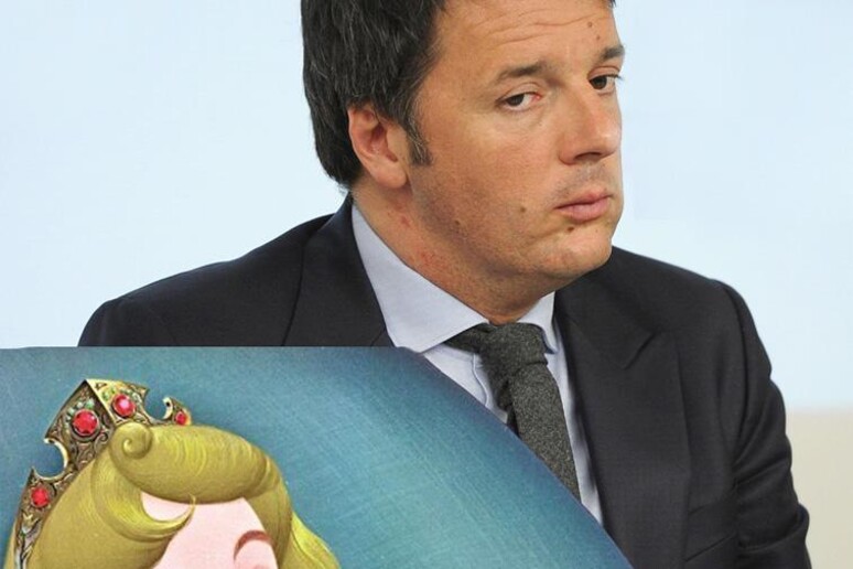 Un fotomontaggio di Marteo Renzi con il fumetto della Bella Addormenta - RIPRODUZIONE RISERVATA